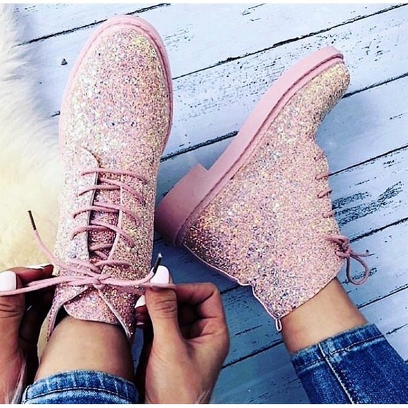 Shoes - Glittery pink doc marten style ankle boots